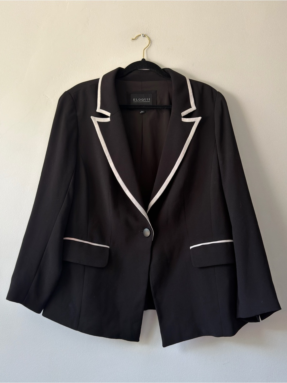Eloquii Black Blazer with White‎ Trim